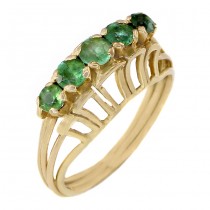 Rafinat inel vintage din aur galben 14k decorat cu anturaje de turmalină verde naturală 0.83 ct | cca.1955 