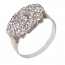 Inel Art Deco din aur alb 18k decorat cu diamante naturale 0.75 CT | Franța cca.1940 Inel Art Deco din aur alb 18k decorat cu diamante naturale 0.75 CT | Franța cca.1940