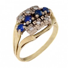 Inel Art Deco din aur alb și aur galben 14k decorat cu diamante naturale 0.48 ct și safire naturale 0.12 ct Inel Art Deco din aur alb și aur galben 14k decorat cu diamante naturale 0.48 ct și safire naturale 0.12 ct