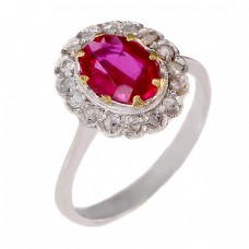 Inel Art Deco din aur galben și aur alb 18k decorat cu diamante naturale 0.16 ct & rubin de sinteză | cca.1935  Inel Art Deco din aur galben și aur alb 18k decorat cu diamante naturale 0.16 ct & rubin de sinteză | cca.1935
