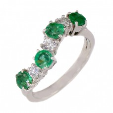 Inel vintage din aur alb 18k  decorat cu diamante naturale 0.23 ct și smaralde naturale 0.62 ct | Franța cca.1940  Inel vintage din aur alb 18k  decorat cu diamante naturale 0.23 ct și smaralde naturale 0.62 ct | Franța cca.1940