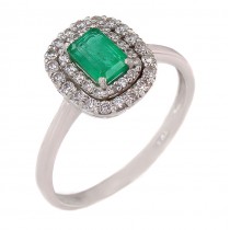 Rafinat inel vintage din aur alb 18k decorat cu diamante naturale 0.34 ct și smarald natural 0.55 ct | Italia cca. 1975