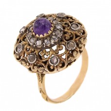 Inel victorian din aur galben 18k și argint decorat cu diamante naturale și ametist natural | Marea Britanie cca.1890  Inel victorian din aur galben 18k și argint decorat cu diamante naturale și ametist natural | Marea Britanie cca.1890