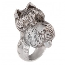 Opulent inel statement din argint stilizat sub forma unui cap de câine Schnauzer | anii 2020