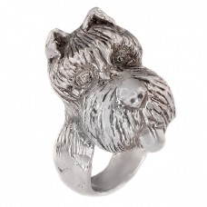 Opulent inel statement din argint stilizat sub forma unui cap de câine Schnauzer | anii 2020 Opulent inel statement din argint stilizat sub forma unui cap de câine Schnauzer | anii 2020