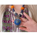 Impresionant colier etnic tibetan din argint & lapis lazuli , turcoaz natural și bachelită  accesorizat cu o impresionantă amuletă Gau | Nepal cca.1950