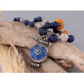 Impresionant colier etnic tibetan din argint & lapis lazuli , turcoaz natural și bachelită  accesorizat cu o impresionantă amuletă Gau | Nepal cca.1950