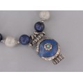 Impresionant colier etnic tibetan din argint & lapis lazuli , turcoaz natural și bachelită  accesorizat cu o impresionantă amuletă Gau | Nepal cca.1950