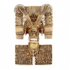 Broșă - pandant mexicană din argint aurit manufacturată în stil precolonial spaniol | Mictlantecuhtli |atelier Oaxaca | cca.1980  Broșă - pandant mexicană din argint aurit manufacturată în stil precolonial spaniol | Mictlantecuhtli |atelier Oaxaca | cca.1980