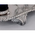 Centru de masă Historismus de perioadă victoriană | alamă argintată & sticlă cobalt |  atelier James Dikens & Sons | Marea Britanie cca.1880