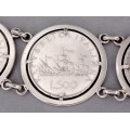 Brățară statement decorată cu monede din argint Cristofor Columbus | atelier Castelli Odilio | Italia cca.1960
