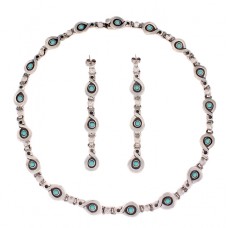 Set de bijuterii moderniste mexicane din argint și turcoaze naturale | cercei și colier | atelier Taxco cca.1985 Set de bijuterii moderniste mexicane din argint și turcoaze naturale | cercei și colier | atelier Taxco cca.1985