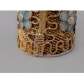 Veche broșă - inel Huzchi tradițional chinezesc | manufactură în argint filigranat, aurit, emailat & pietre naturale turcoaz și coral | China cca.1940