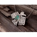Colier cu veche amuletă amerindiană Thunderbird  manufacturată în argint și turcoaz natural King Manassa | Statele Unite cca. 1930 -1940
