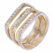 Inel cocktail modernist din aur alb și galben 18 k decorat cu diamante naturale 0.45 CT | Franța cca. 1990 -2000 Inel cocktail modernist din aur alb și galben 18 k decorat cu diamante naturale 0.45 CT | Franța cca. 1990 -2000