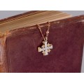 Colier vintage din aur 18K cu pandant Crucea Ierusalim decorat cu diamante naturale | cca.1970
