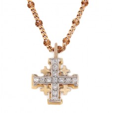 Colier vintage din aur 18K cu pandant Crucea Ierusalim decorat cu diamante naturale | cca.1970 Colier vintage din aur 18K cu pandant Crucea Ierusalim decorat cu diamante naturale | cca.1970