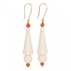 Cercei victorieni din aur 18k fildeș & coral natural | Marea Britanie cca. 1900