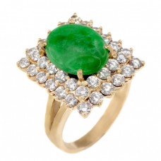 Inel cocktail Art Deco din aur galben 18k decorat cu diamante naturale 2.3 ct și jadeit natural | cca.1935 Inel cocktail Art Deco din aur galben 18k decorat cu diamante naturale 2.3 ct și jadeit natural | cca.1935