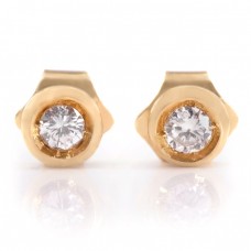 Cercei stud din aur galben 18k decorați cu diamante naturale 0.30 ct | Franța cca.1945 Cercei stud din aur galben 18k decorați cu diamante naturale 0.30 ct | Franța cca.1945
