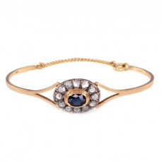 Brățară victoriană din aur galben 18k  decorată cu safir natural și diamante montate în argint | cca.1880 Brățară victoriană din aur galben 18k  decorată cu safir natural și diamante montate în argint | cca.1880