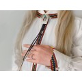 Colier amerindian - cravată Bolo din argint decorat cu turcoaz și coral natural | șnur din piele naturală | semnat Robert RJP | Statele Unite