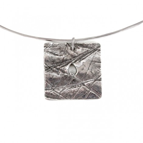 Colier choker cu pandant mid-century din argint decorat cu un diamant natural | Germania cca.1960