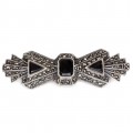 Broșă  statement Art Deco din argint decorată cu onix negru și marcasite | cca.1945