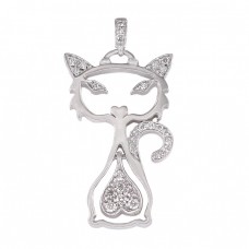 Pandant pisică din aur alb 18k decorat cu diamante naturale 0.20 CT  Pandant pisică din aur alb 18k decorat cu diamante naturale 0.20 CT