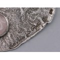 Broșă - pandant statement din argint reticulat și cuarț roz natural | orfevru Silvio Gigli | anii 2000