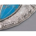 Broșă - pandant statement din argint reticulat și turcoaz natural | manufactură de orfevru Silvio Gigli | anii 2000