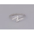 Rafinat inel din vintage modernist din aur alb 14k decorat cu diamante naturale 0.24 ct | Franța 