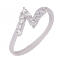 Rafinat inel din vintage modernist din aur alb 14k decorat cu diamante naturale 0.24 ct | Franța 