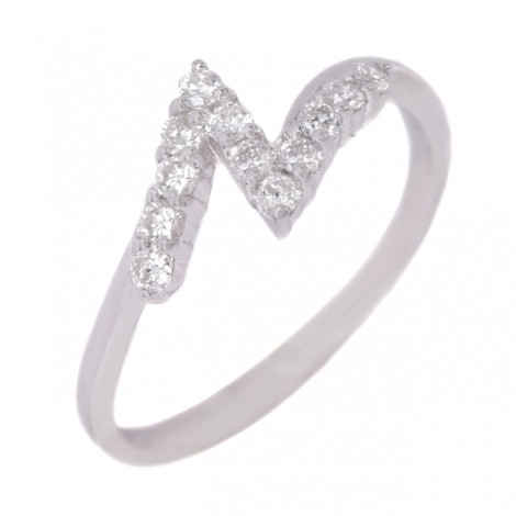 Rafinat inel din vintage modernist din aur alb 14k decorat cu diamante naturale 0.24 ct | Franța 