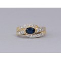 Inel retromodernist din aur galben 18k decorat cu diamante naturale 0.22 ct și safir natural 0.66 ct  | cca.1980