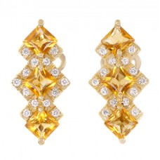 Cercei statement din aur galben și aur alb 18k decorați cu diamante naturale 0.22 ct și citrine naturale 1.45 ct Cercei statement din aur galben și aur alb 18k decorați cu diamante naturale 0.22 ct și citrine naturale 1.45 ct
