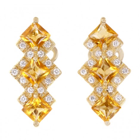 Cercei statement din aur galben și aur alb 18k decorați cu diamante naturale 0.22 ct și citrine naturale 1.45 ct