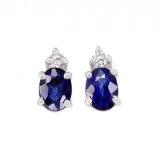 Cercei stud din aur alb 18k decorați cu safire 0.5 CT și diamante naturale  Cercei stud din aur alb 18k decorați cu safire 0.5 CT și diamante naturale