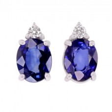 Cercei stud din aur alb 18k decorați cu safire naturale 0.75 ct și diamante naturale  Cercei stud din aur alb 18k decorați cu safire naturale 0.75 ct și diamante naturale