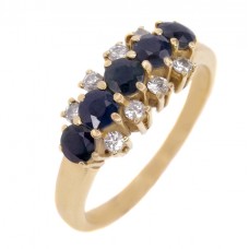 Inel vintage din aur galben 18k decorat cu safire și diamante naturale | cca.1960 Inel vintage din aur galben 18k decorat cu safire și diamante naturale | cca.1960