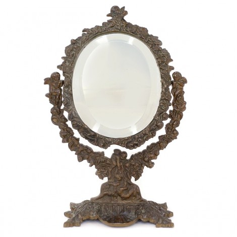 Veche oglindă de machiaj din bronz în stil neobaroque | Italia cca. 1890