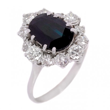 Inel cocktail din aur alb 18k decorat cu safir natural 2.75 CT  & diamante naturale 1.42 CT