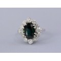 Inel cocktail din aur alb 18k decorat cu safir natural 2.75 CT  & diamante naturale 1.42 CT