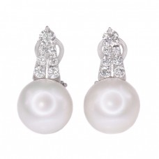 Cercei statement Art Deco Inspired din aur alb 18k decorați cu diamante 0.94 CT și perle naturale South Sea  Cercei statement Art Deco Inspired din aur alb 18k decorați cu diamante 0.94 CT și perle naturale South Sea