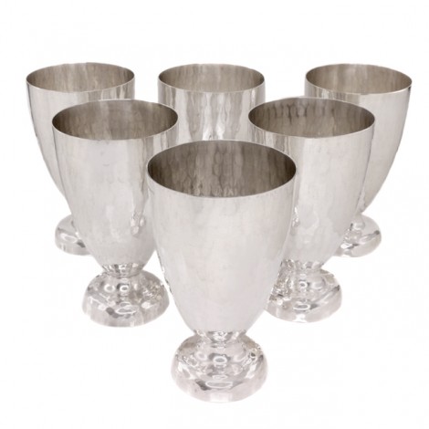 Remarcabil set de 6 pocale din argint martelat pentru servirea vinului și a apei | atelier Brandimarte Guscelli 