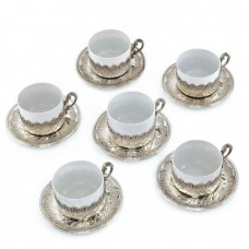 Serviciu rococo pentru servirea cafelei din argint și porțelan bavarez | Italia cca.1880 - 1930 Serviciu rococo pentru servirea cafelei din argint și porțelan bavarez | Italia cca.1880 - 1930