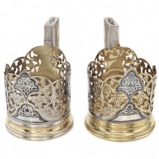 Set de 2 suporturi Podstakannik  din argint pentru pahare de ceai | atelier sovietic | Rusia cca.1960  Set de 2 suporturi Podstakannik  din argint pentru pahare de ceai | atelier sovietic | Rusia cca.1960