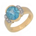 Inel cocktail retromodernist din aur galben 18k decorat cu diamante și topaz natural 4 ct 