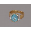 Inel cocktail retromodernist din aur galben 18k decorat cu diamante și topaz natural 4 ct 