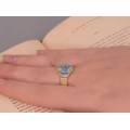 Inel cocktail retromodernist din aur galben 18k decorat cu diamante și topaz natural 4 ct 